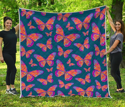 Orange And Purple Butterfly Print Quilt