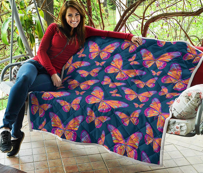 Orange And Purple Butterfly Print Quilt