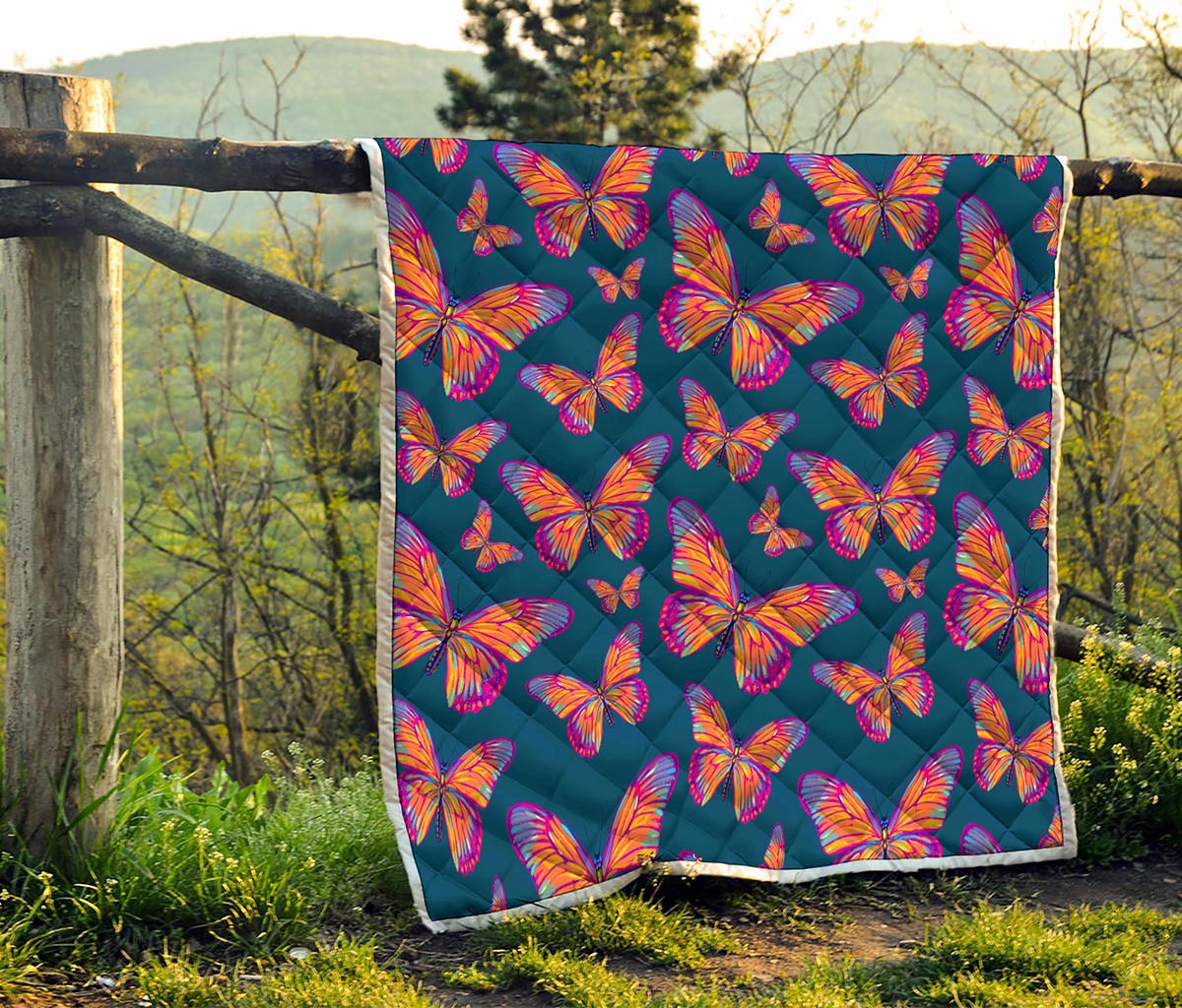 Orange And Purple Butterfly Print Quilt