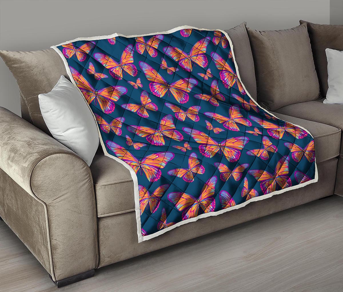 Orange And Purple Butterfly Print Quilt
