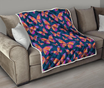 Orange And Purple Butterfly Print Quilt