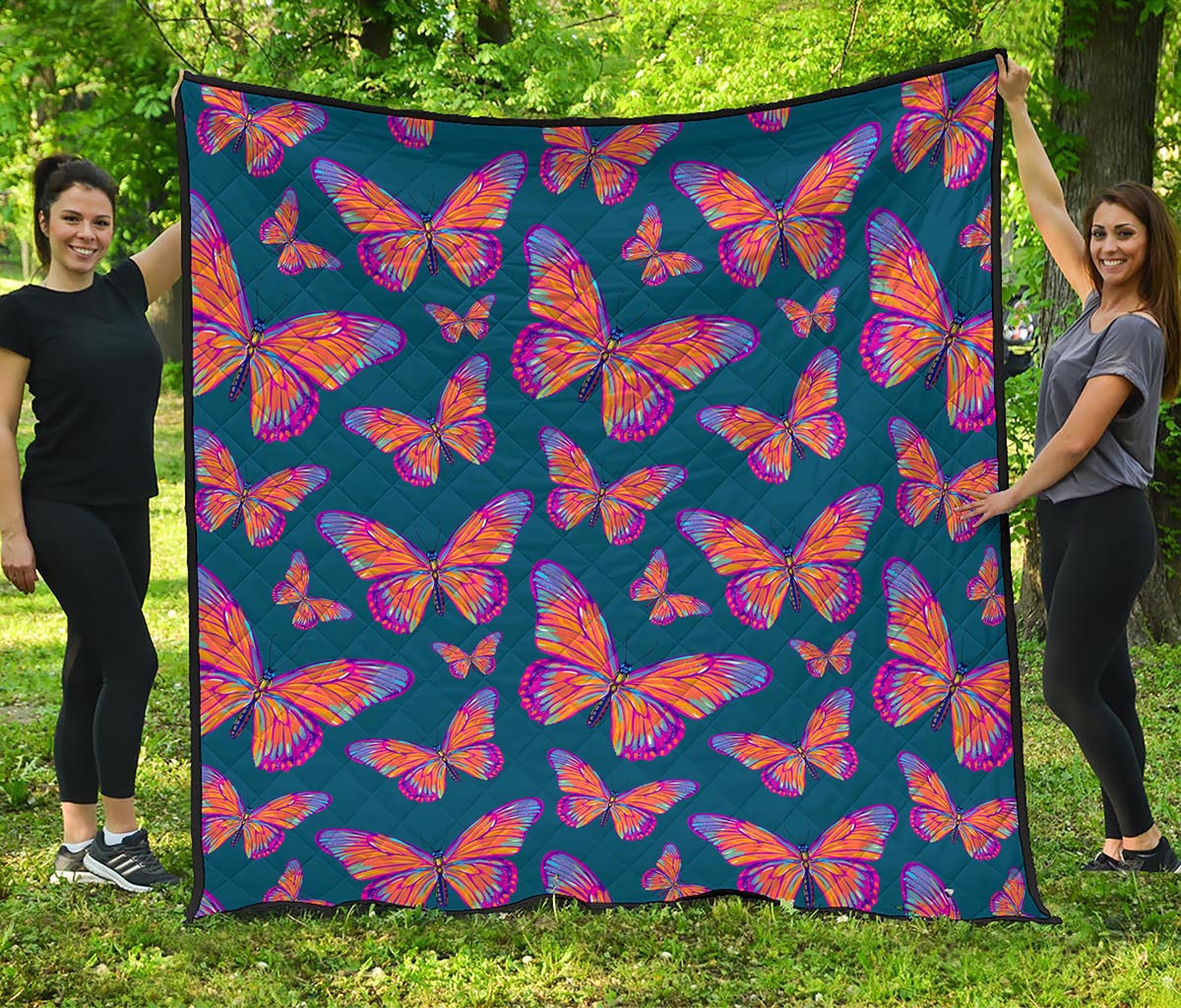 Orange And Purple Butterfly Print Quilt