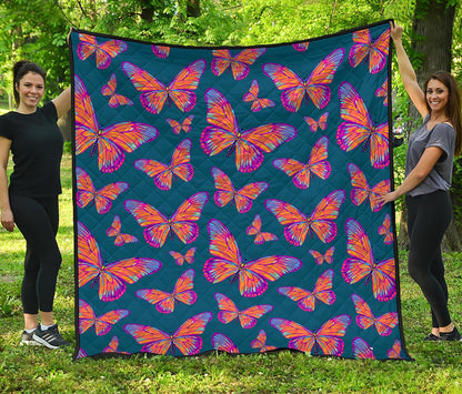 Orange And Purple Butterfly Print Quilt