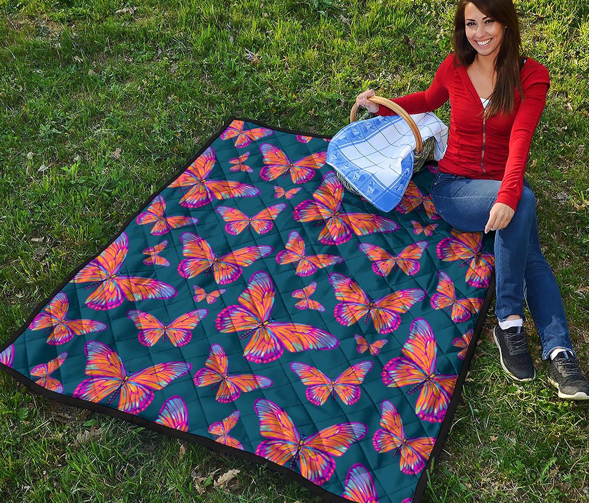 Orange And Purple Butterfly Print Quilt