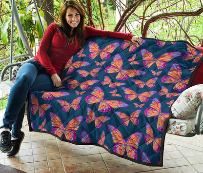Orange And Purple Butterfly Print Quilt
