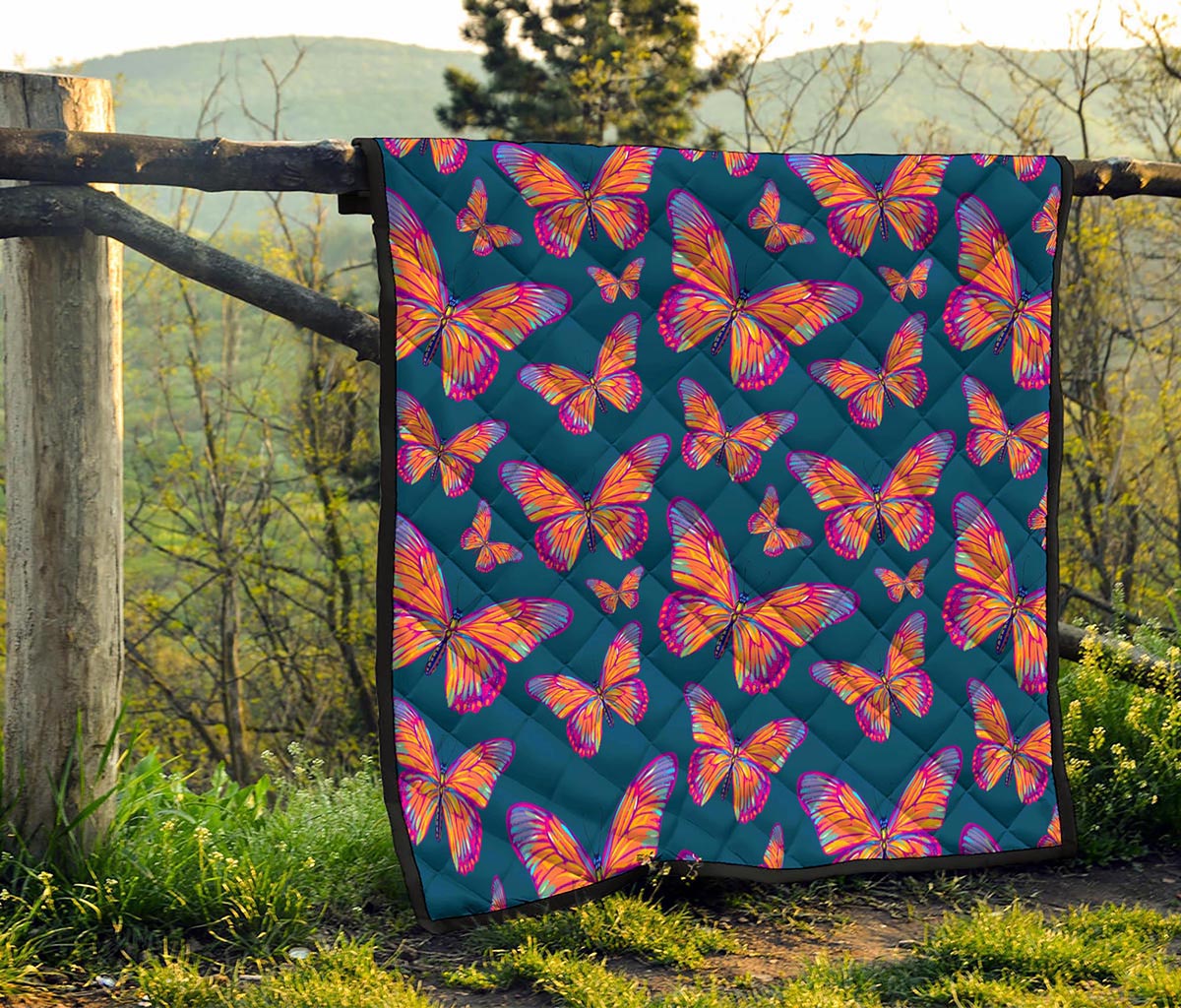 Orange And Purple Butterfly Print Quilt