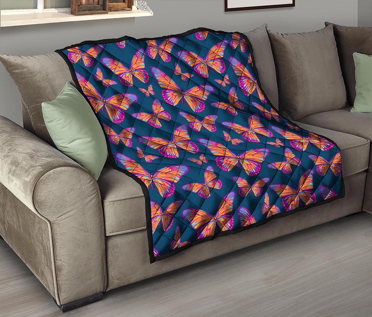 Orange And Purple Butterfly Print Quilt