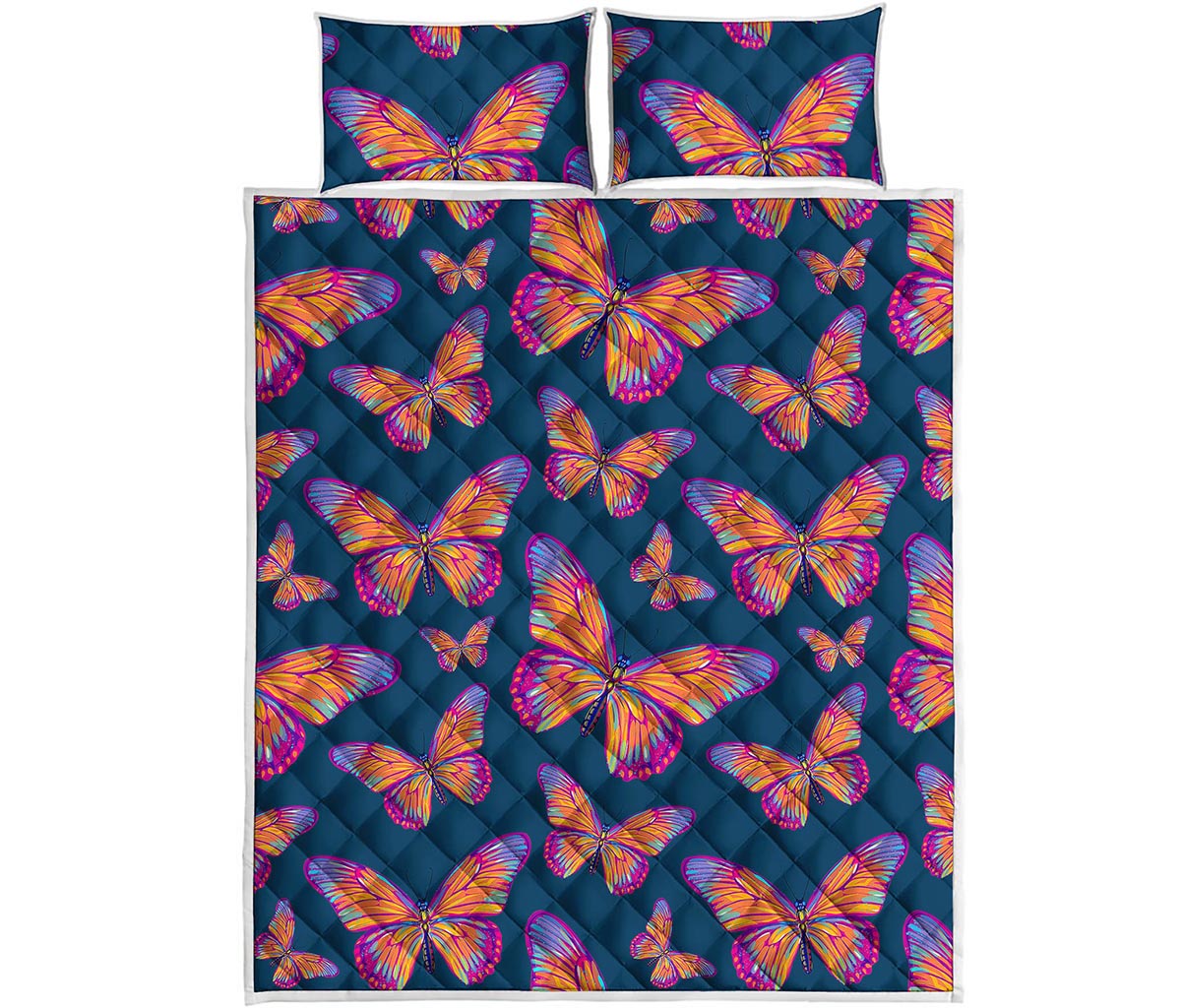 Orange And Purple Butterfly Print Quilt Bed Set