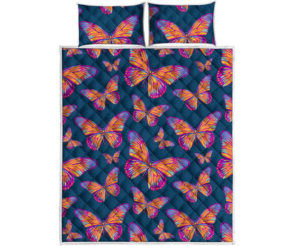 Orange And Purple Butterfly Print Quilt Bed Set