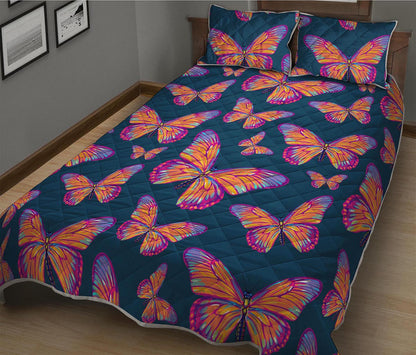 Orange And Purple Butterfly Print Quilt Bed Set