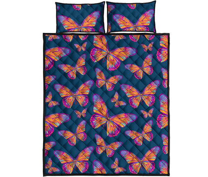 Orange And Purple Butterfly Print Quilt Bed Set