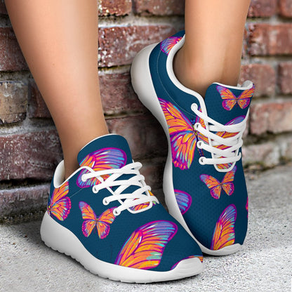 Orange And Purple Butterfly Print Sport Shoes GearFrost