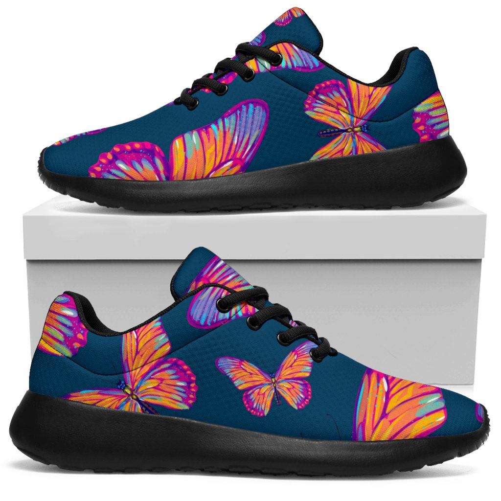 Orange And Purple Butterfly Print Sport Shoes GearFrost