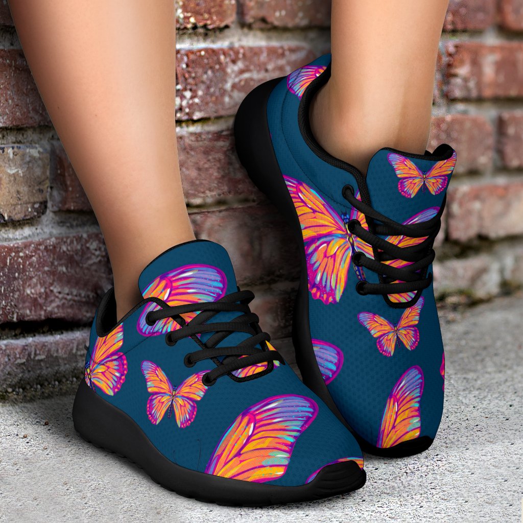 Orange And Purple Butterfly Print Sport Shoes GearFrost