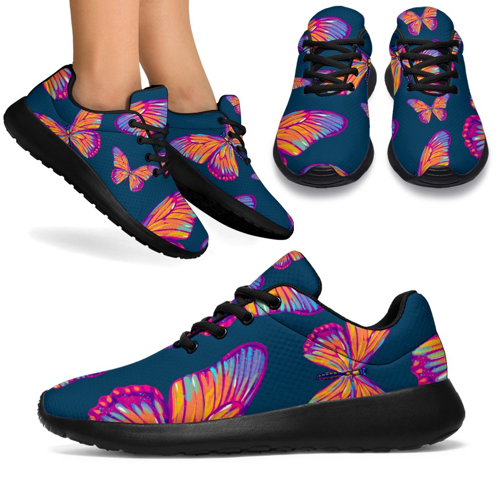 Orange And Purple Butterfly Print Sport Shoes GearFrost