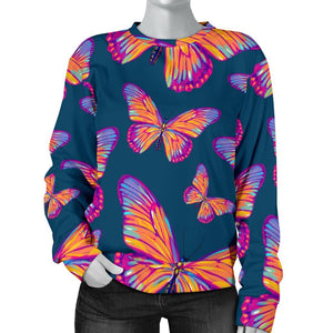 Orange And Purple Butterfly Print Women's Crewneck Sweatshirt GearFrost