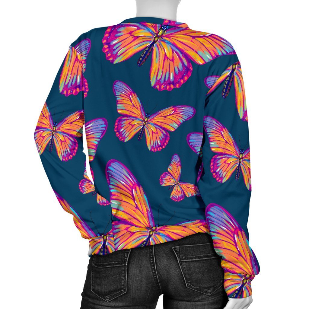 Orange And Purple Butterfly Print Women's Crewneck Sweatshirt GearFrost