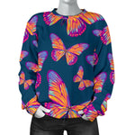 Orange And Purple Butterfly Print Women's Crewneck Sweatshirt GearFrost