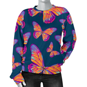 Orange And Purple Butterfly Print Women's Crewneck Sweatshirt GearFrost