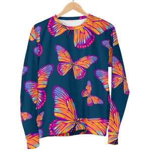 Orange And Purple Butterfly Print Women's Crewneck Sweatshirt GearFrost