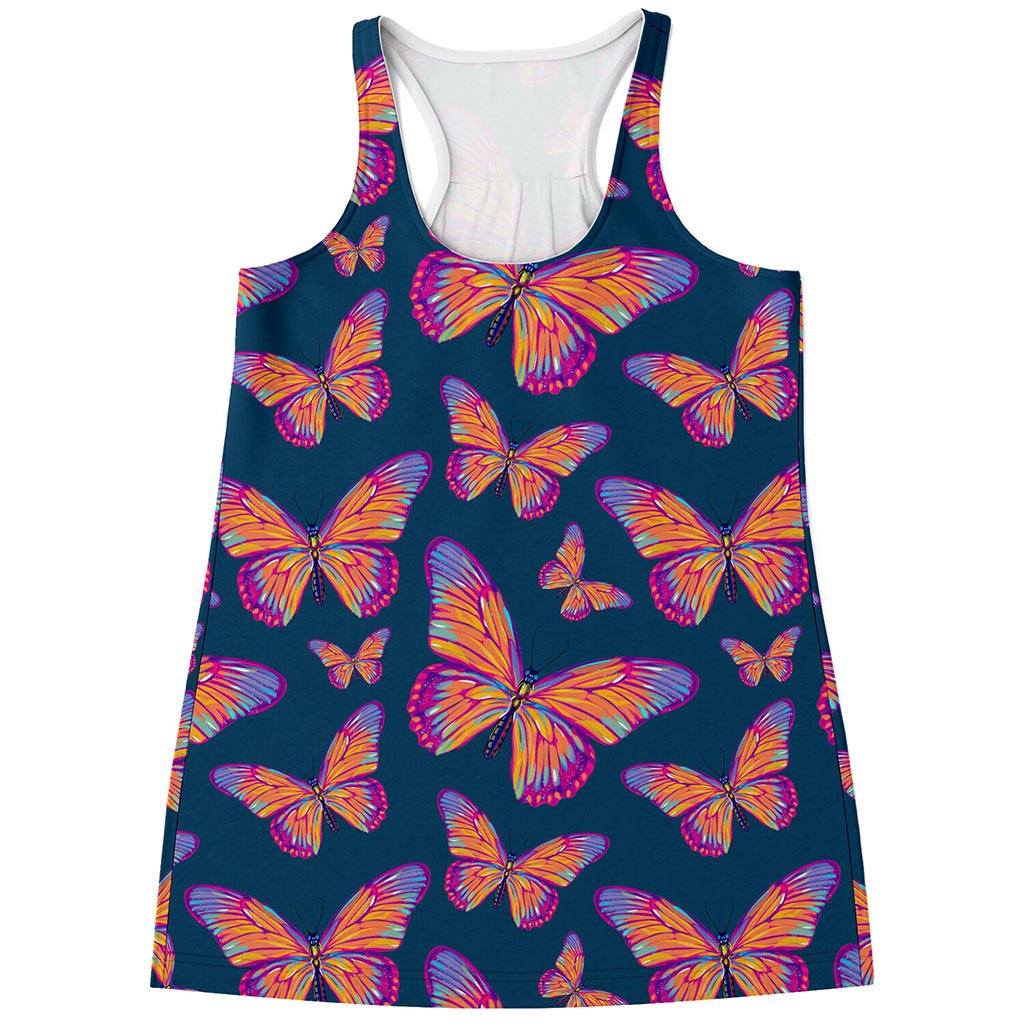 Orange And Purple Butterfly Print Women's Racerback Tank Top