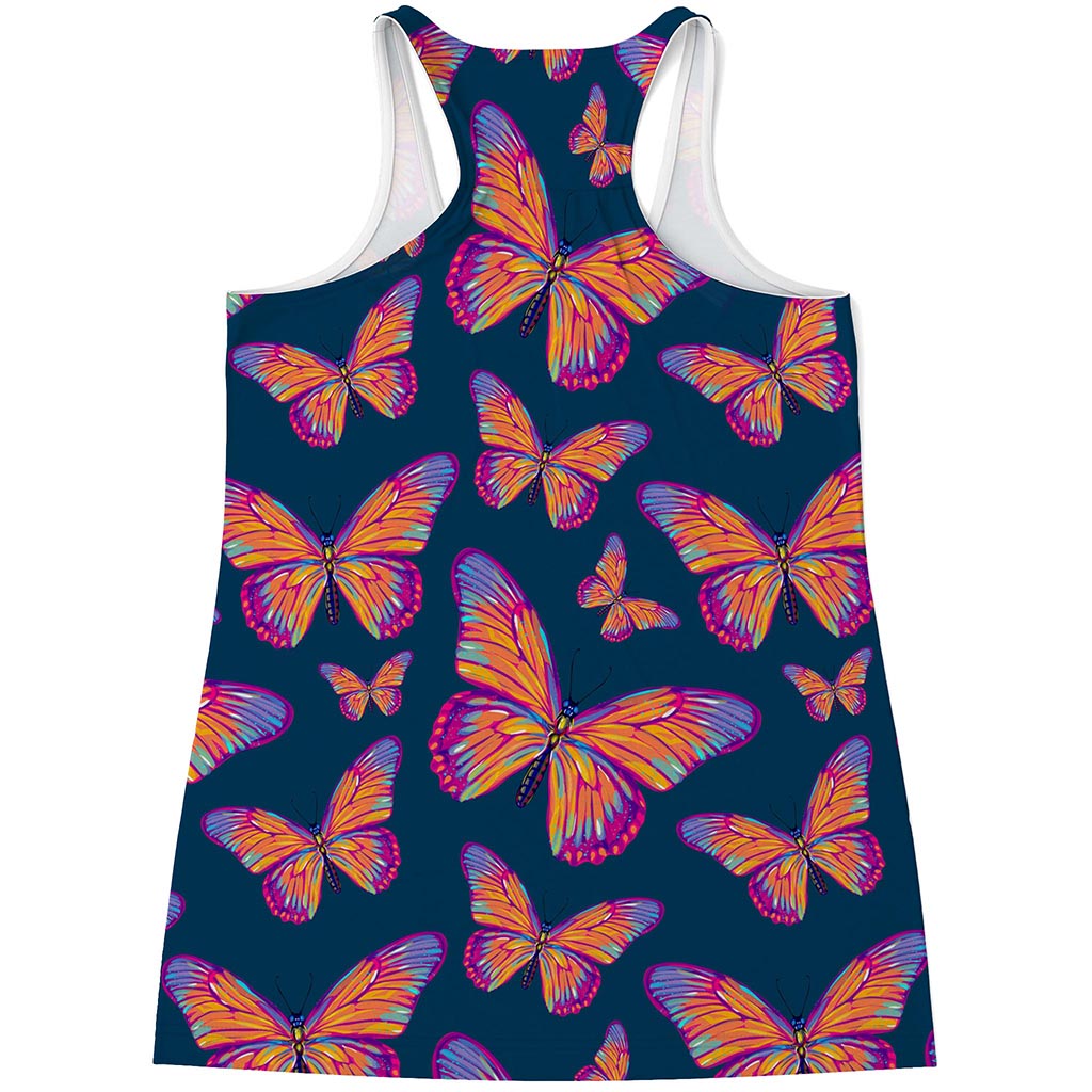 Orange And Purple Butterfly Print Women's Racerback Tank Top