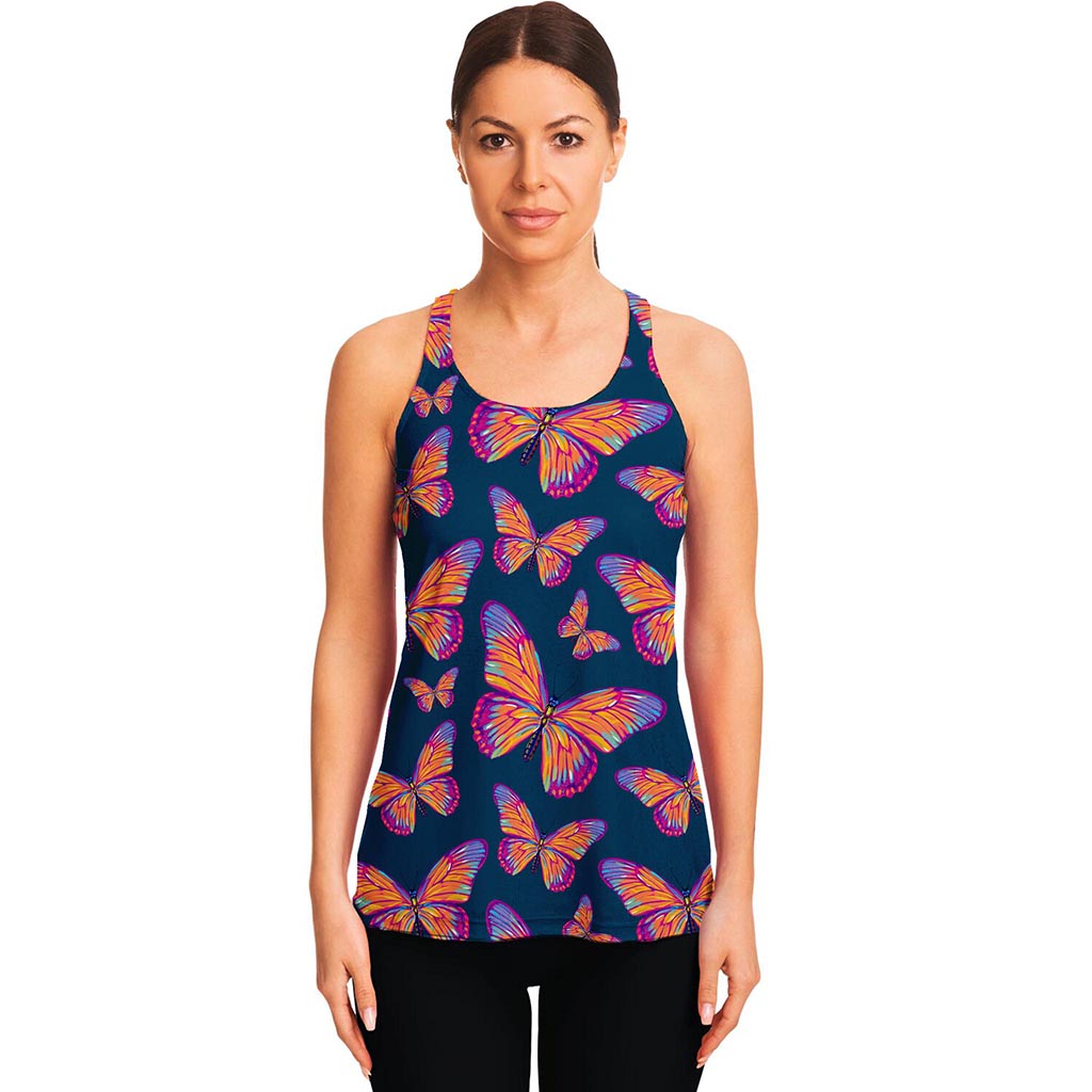 Orange And Purple Butterfly Print Women's Racerback Tank Top