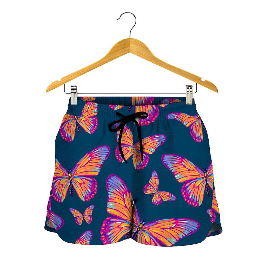 Orange And Purple Butterfly Print Women's Shorts