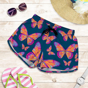 Orange And Purple Butterfly Print Women's Shorts