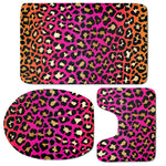 Orange And Purple Leopard Print 3 Piece Bath Mat Set