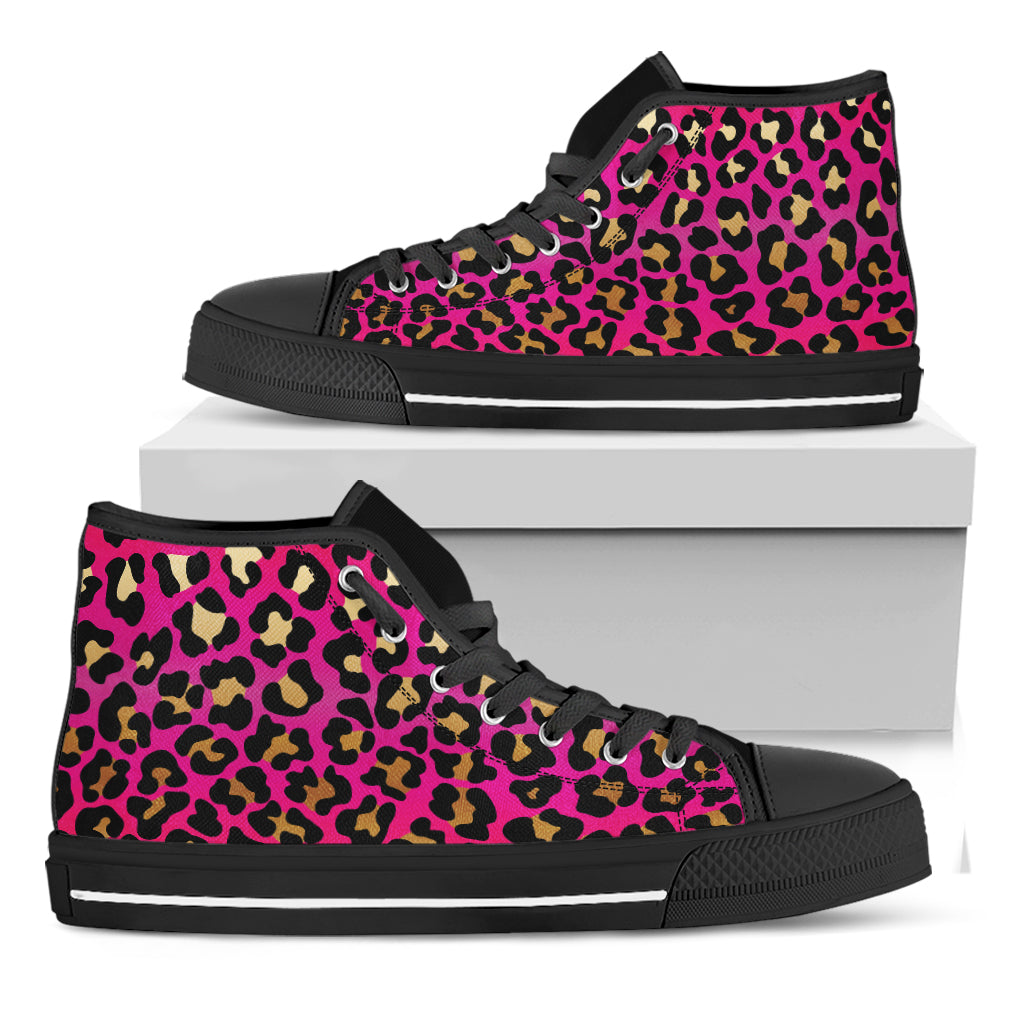 Orange And Purple Leopard Print Black High Top Shoes