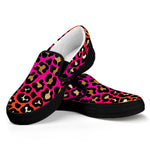 Orange And Purple Leopard Print Black Slip On Shoes