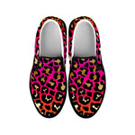 Orange And Purple Leopard Print Black Slip On Shoes