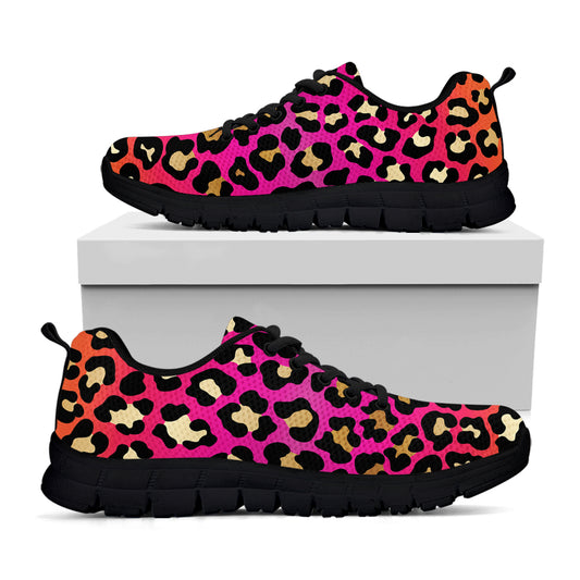 Orange And Purple Leopard Print Black Sneakers