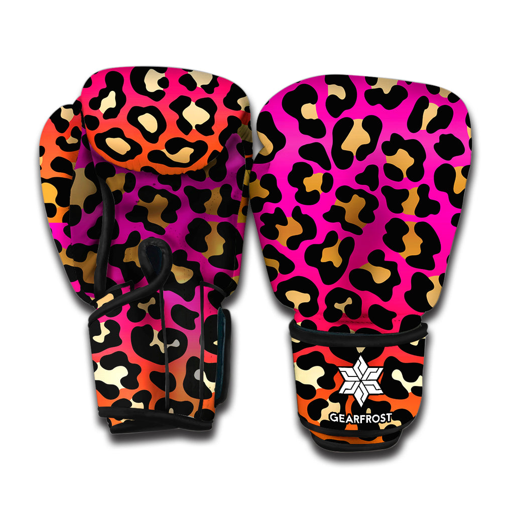 Orange And Purple Leopard Print Boxing Gloves