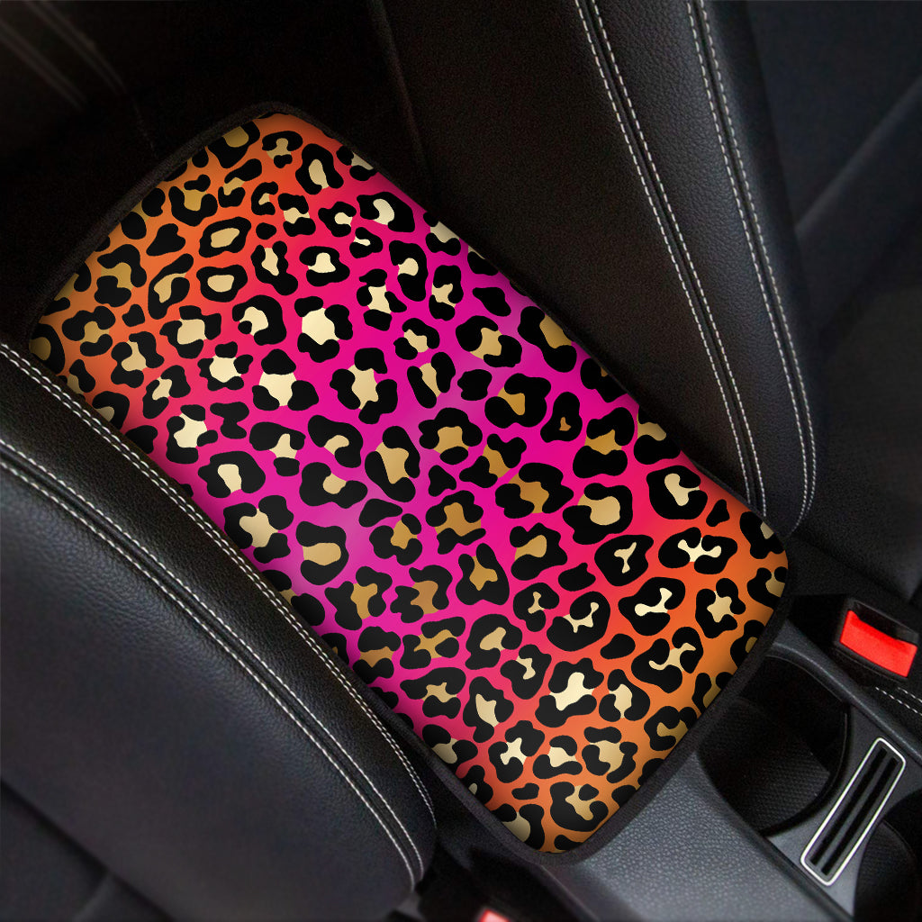 Orange And Purple Leopard Print Car Center Console Cover