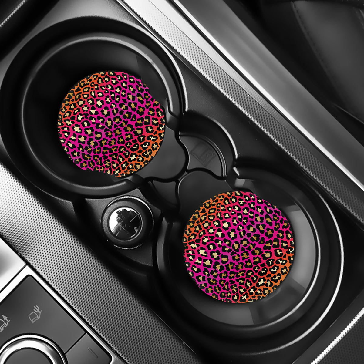 Orange And Purple Leopard Print Car Coasters