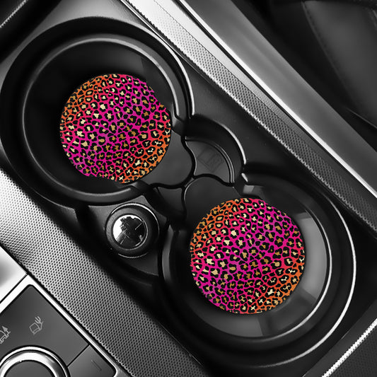 Orange And Purple Leopard Print Car Coasters