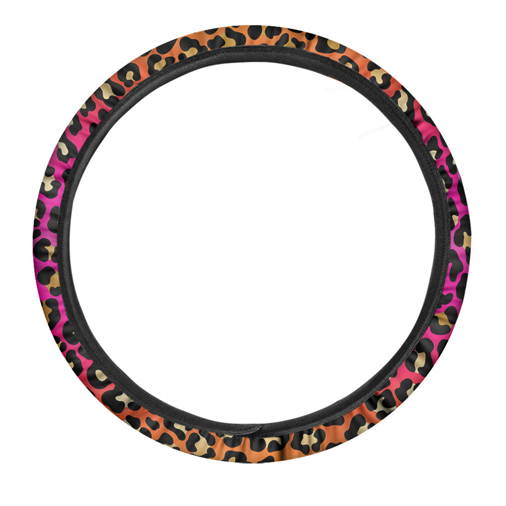 Orange And Purple Leopard Print Car Steering Wheel Cover