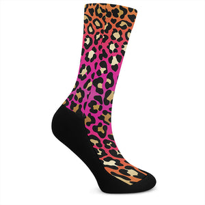 Orange And Purple Leopard Print Crew Socks