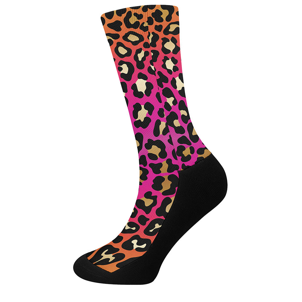 Orange And Purple Leopard Print Crew Socks