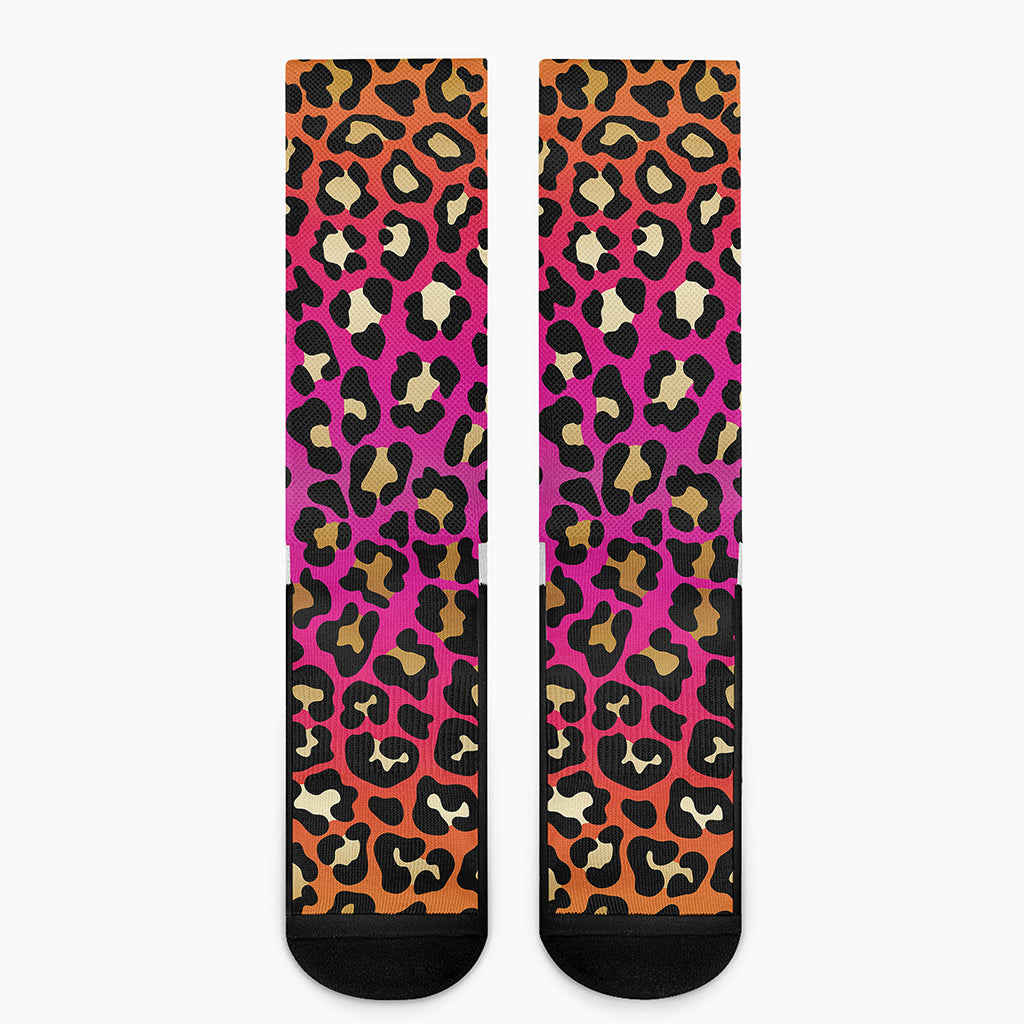 Orange And Purple Leopard Print Crew Socks