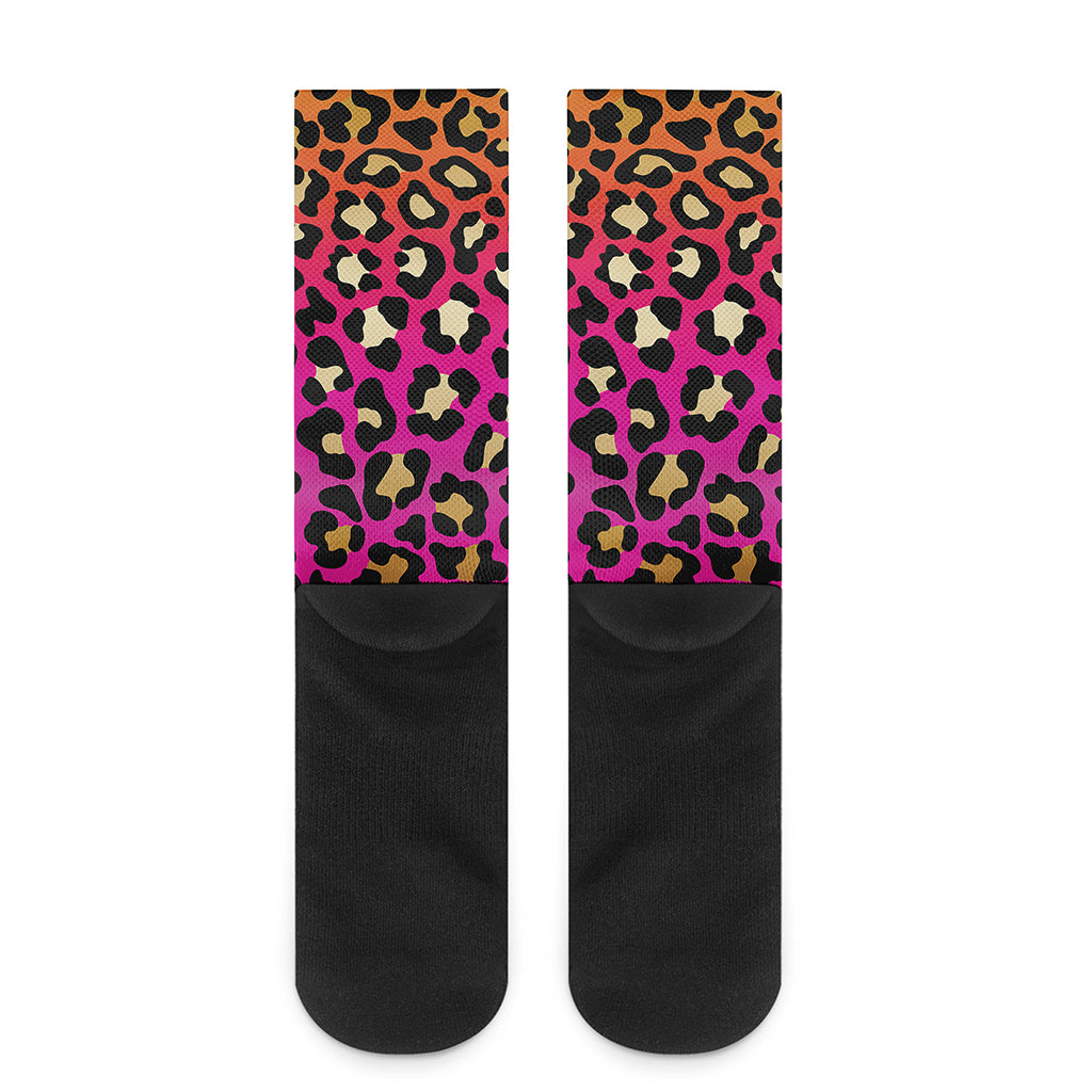 Orange And Purple Leopard Print Crew Socks