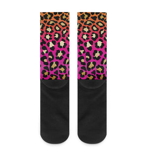 Orange And Purple Leopard Print Crew Socks