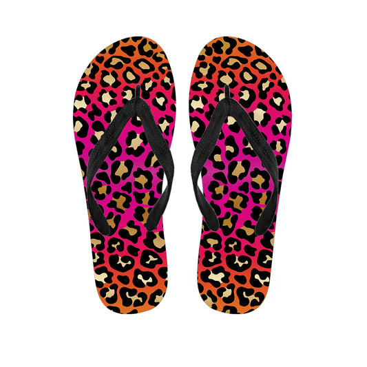 Orange And Purple Leopard Print Flip Flops