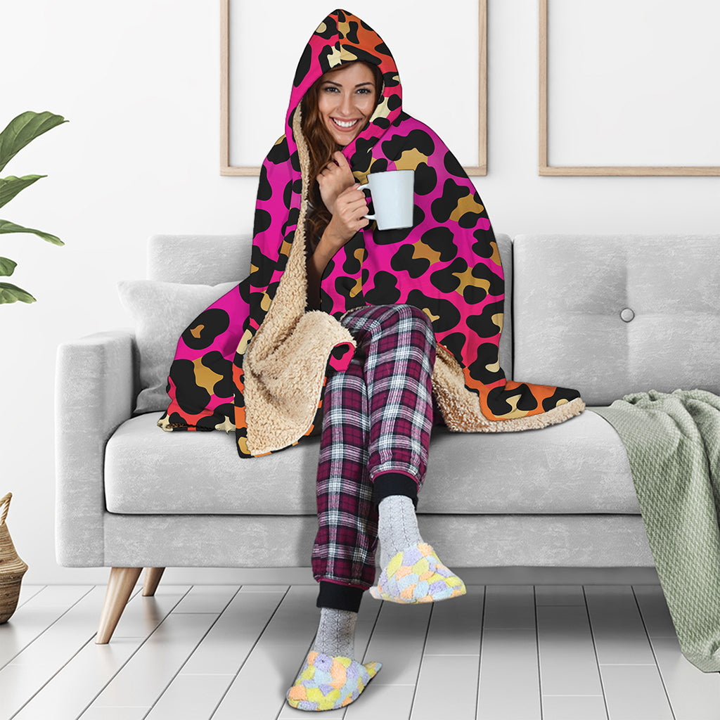 Orange And Purple Leopard Print Hooded Blanket