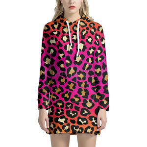 Orange And Purple Leopard Print Hoodie Dress