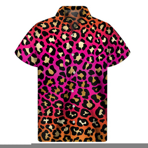 Orange And Purple Leopard Print Men's Short Sleeve Shirt