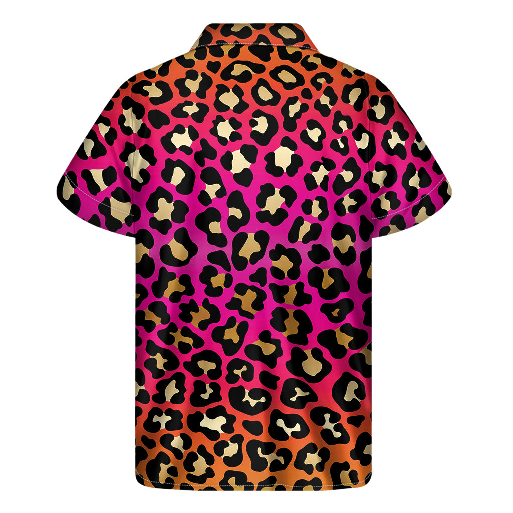 Orange And Purple Leopard Print Men's Short Sleeve Shirt