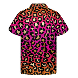 Orange And Purple Leopard Print Men's Short Sleeve Shirt